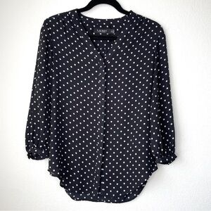 Lauren Ralph Lauren Black and White Polka Dot Button Down Blouse Business Casual